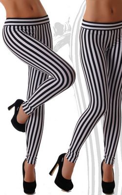 F8458  Black & White Stripes Print Legging