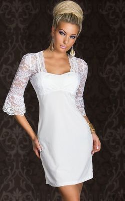 F2299-1  FLORAL LACE TOP DRESS WHITE