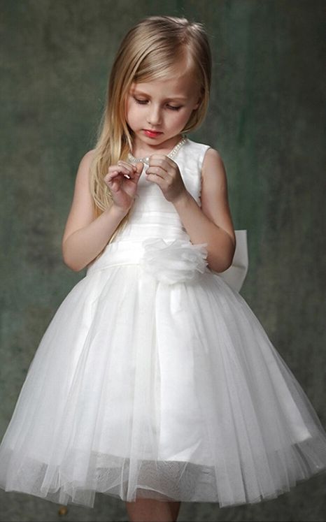 F68037-2 Girls white dress white flowers 2015 summer children dresses princess