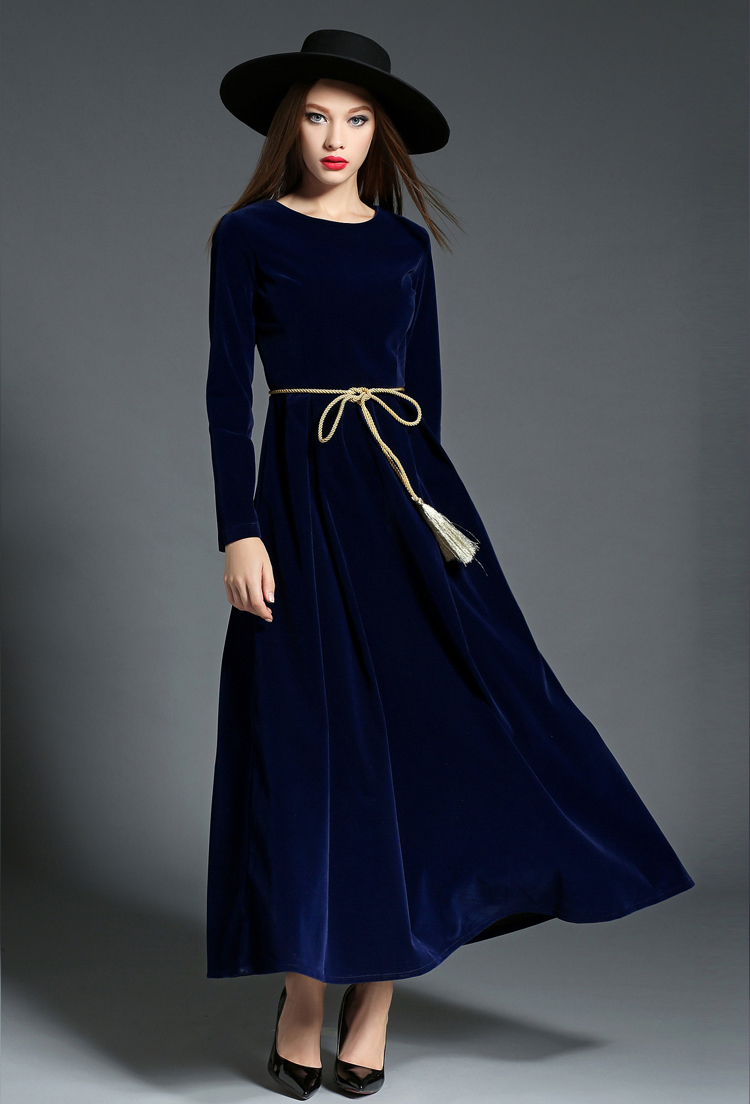 womens blue velvet dress