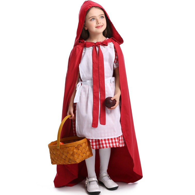 Halloween Costume for Girls Little Red Riding Hood Dress & Red Cloak with hood