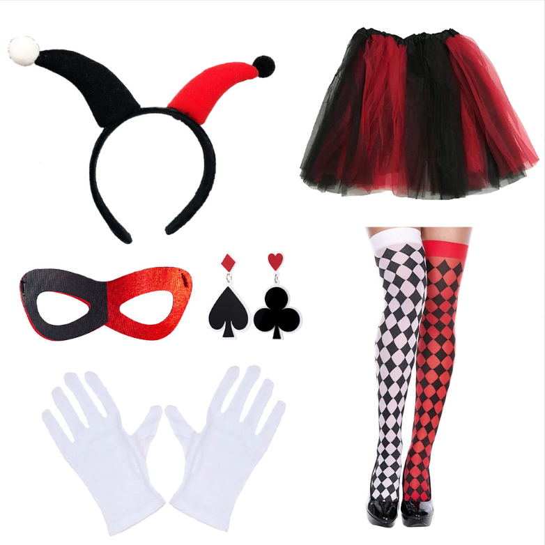 Halloween Checkered Pattern Harlequin Costume Accessories Set