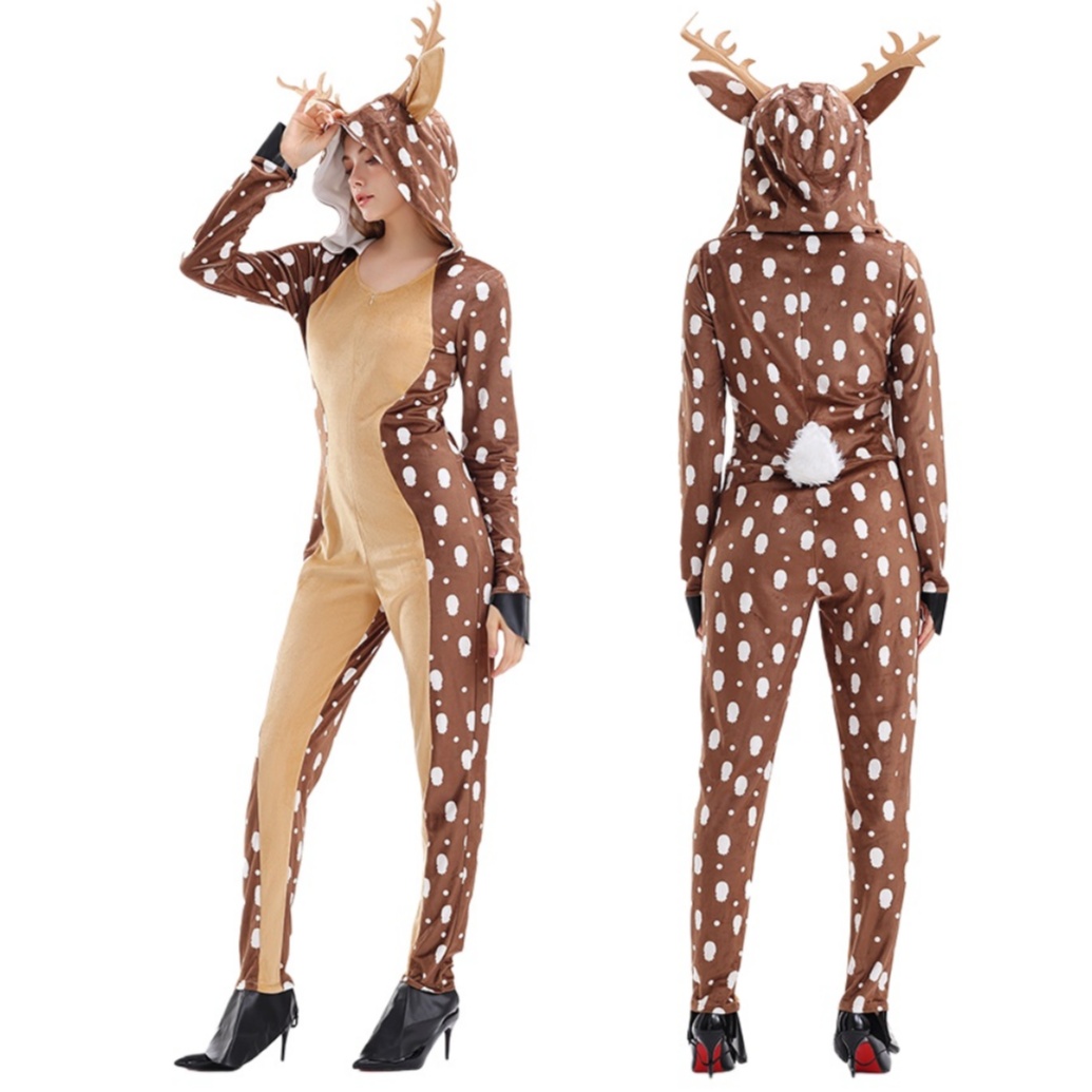 Adult Reindeer Hooded Cosplay Jumpsuit Carnival Party Outfits Animal Costume
