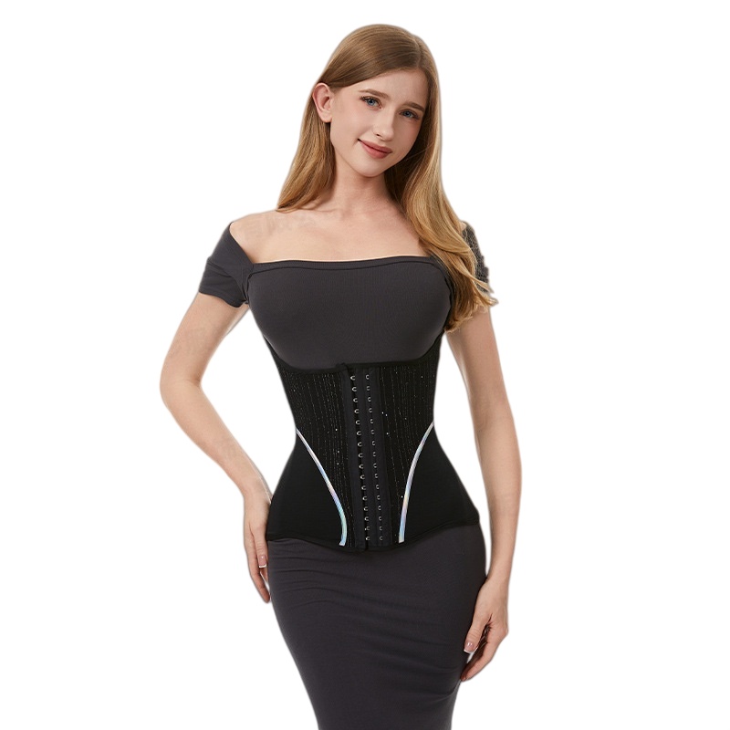 Black Waist Trainer Corset - Womens Tummy Control Underbust Girdle Cincher
