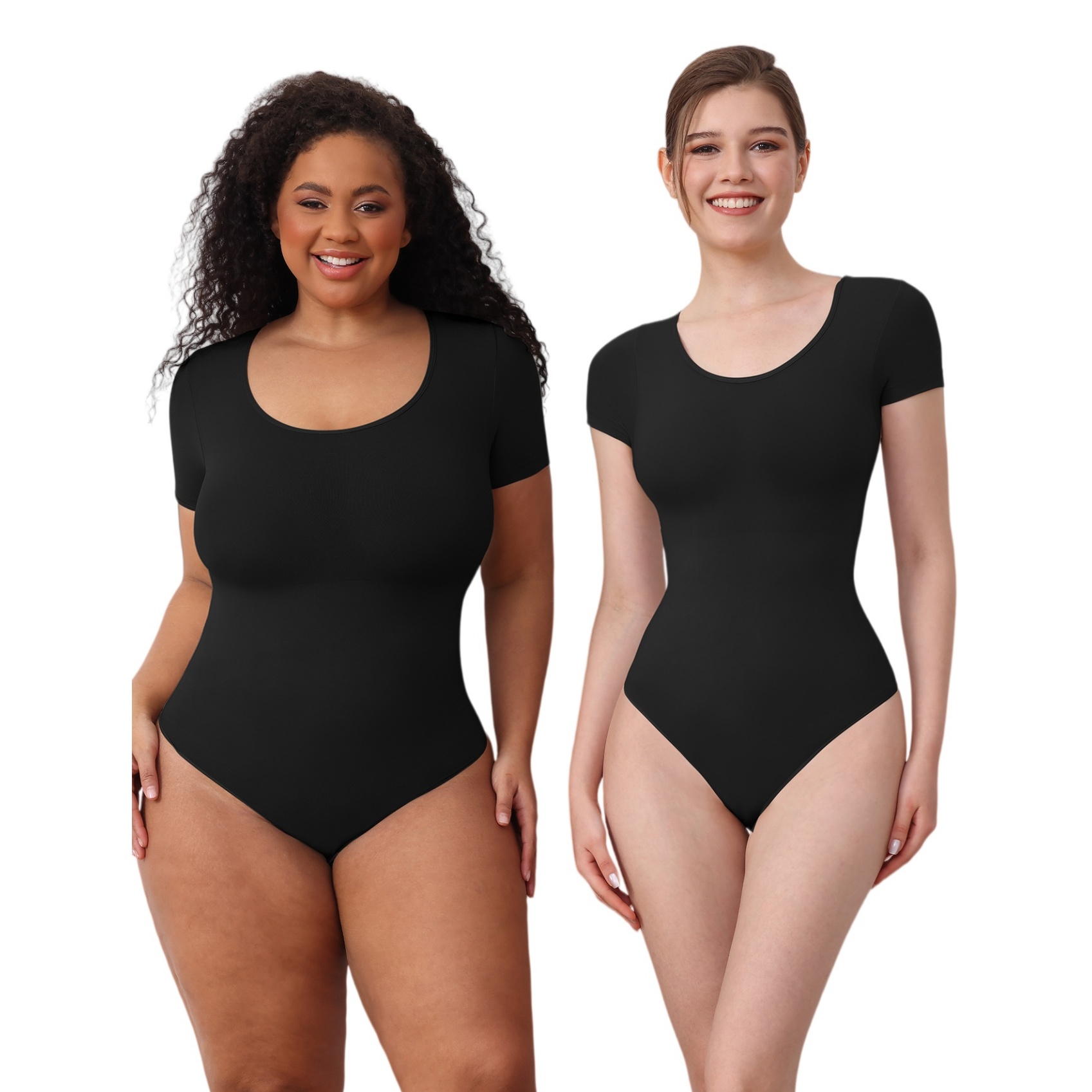 Short Sleeve Shaper Bodysuit - Tummy Control Lingerie Shapewear Thong Underwear