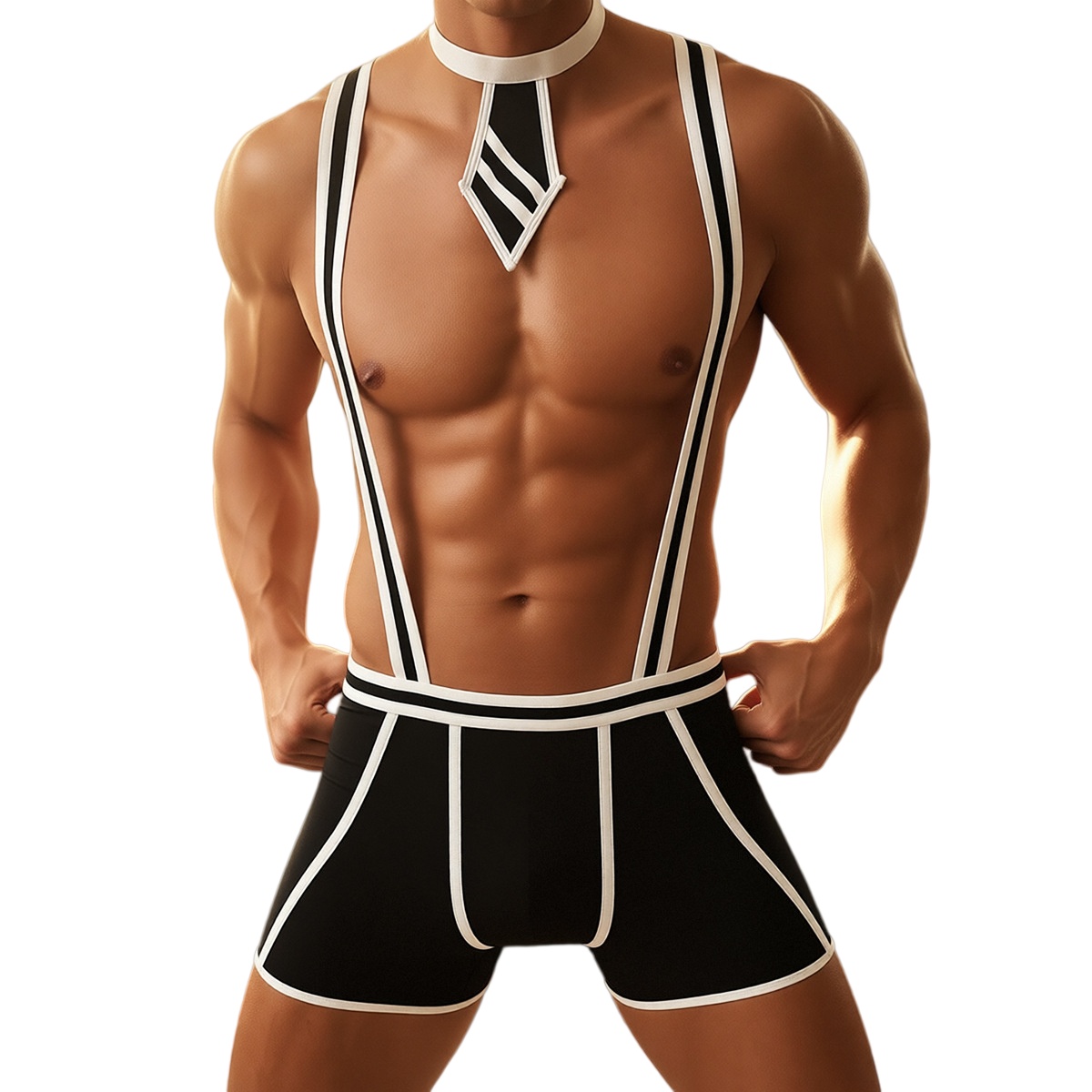 Mens Suspender Bodysuit Underwear Set Erotic Police Waiter Cosplay Costume