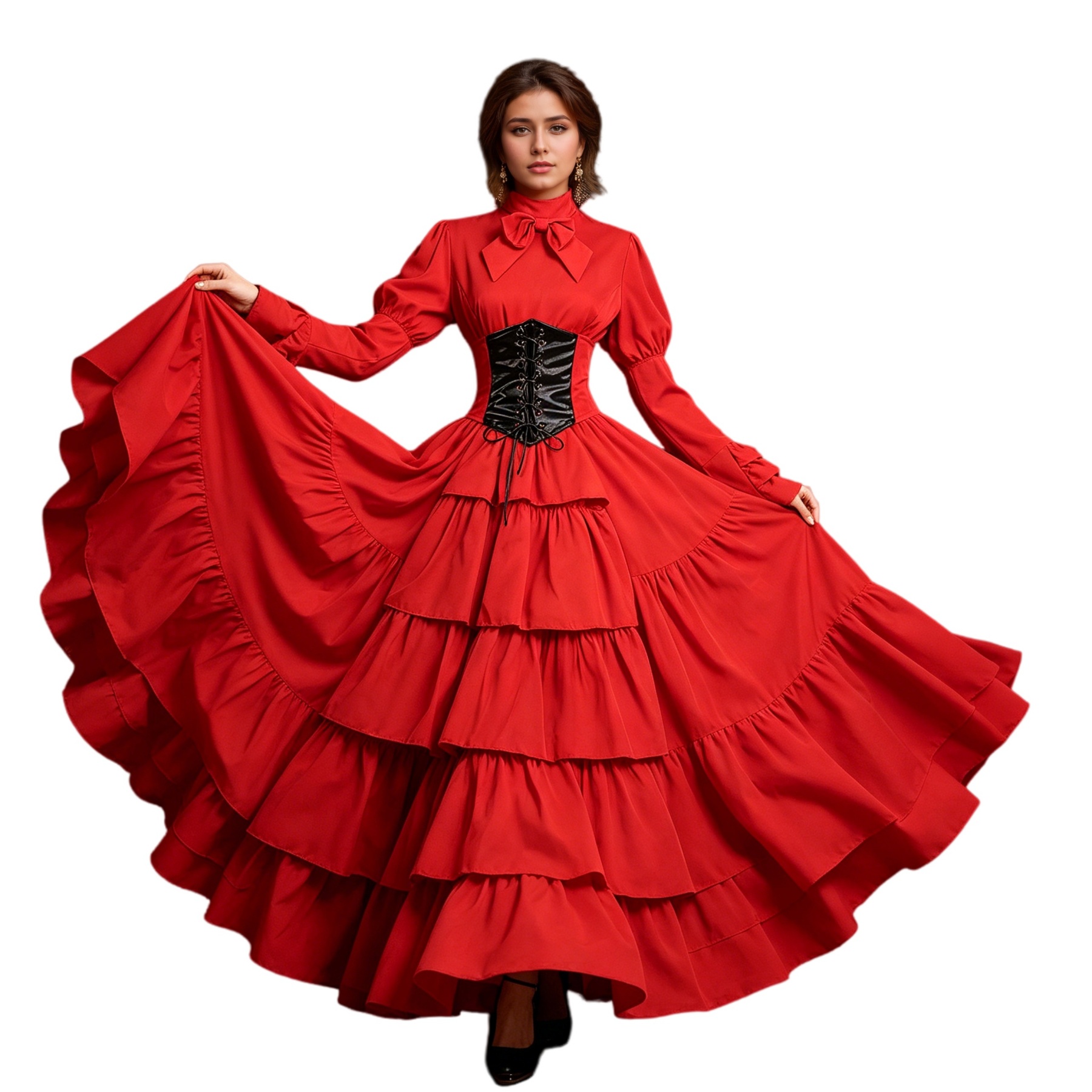 Womens Gothic Victorian Ball Gown - Long Sleeve Tiered Corset Dress