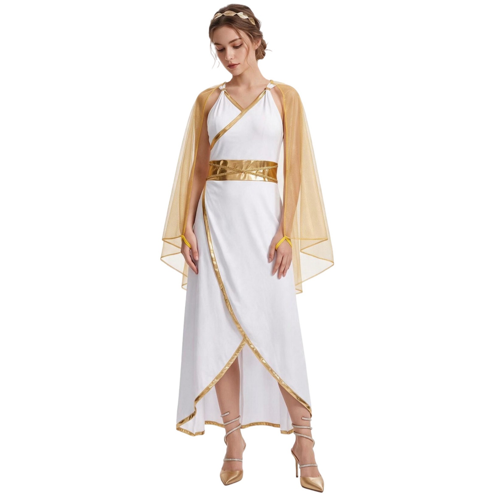 Womens Greek Roman Goddess Costume - Toga Style Maxi Dress with Cape